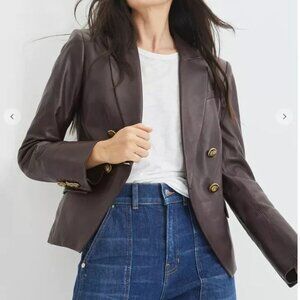 Veronica Beard Gail Double Breasted Leather Dickey Jacket in Burgundy Size 4